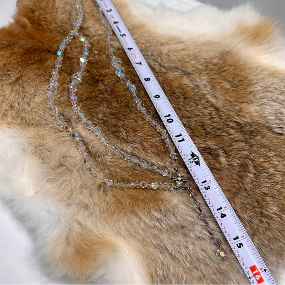 Vintage 1950’s Aurora Borealis Beaded Necklace Crystal Glass Faceted Tri-Strand - Picture 10 of 10